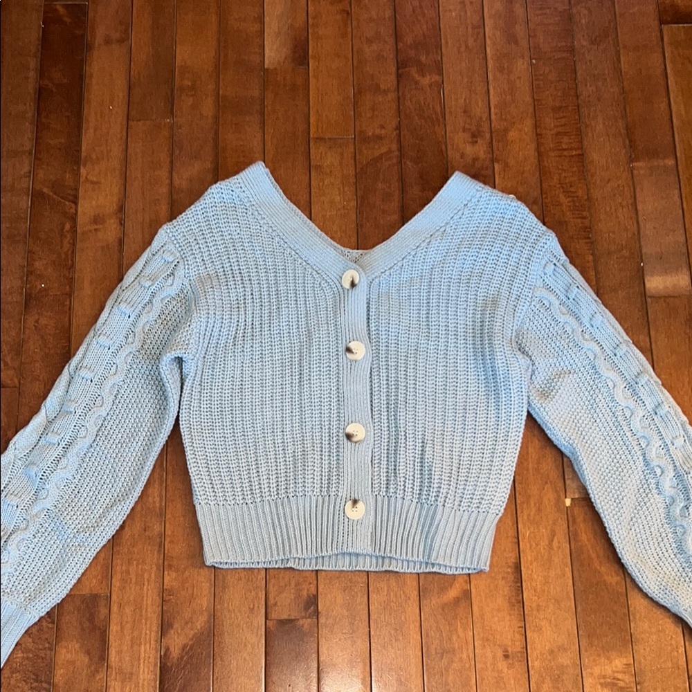 Jessica Simpson Blue Cropped Cardigan Sweater